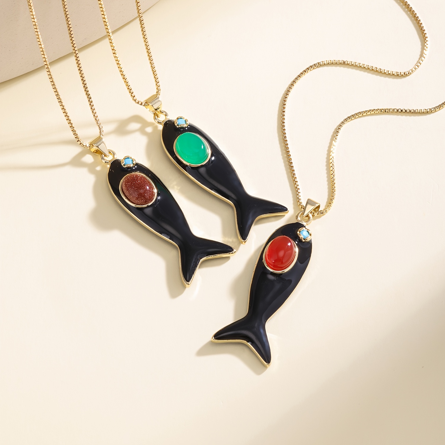 Enamel Fish Pendant Necklace with 18K Golden Plating